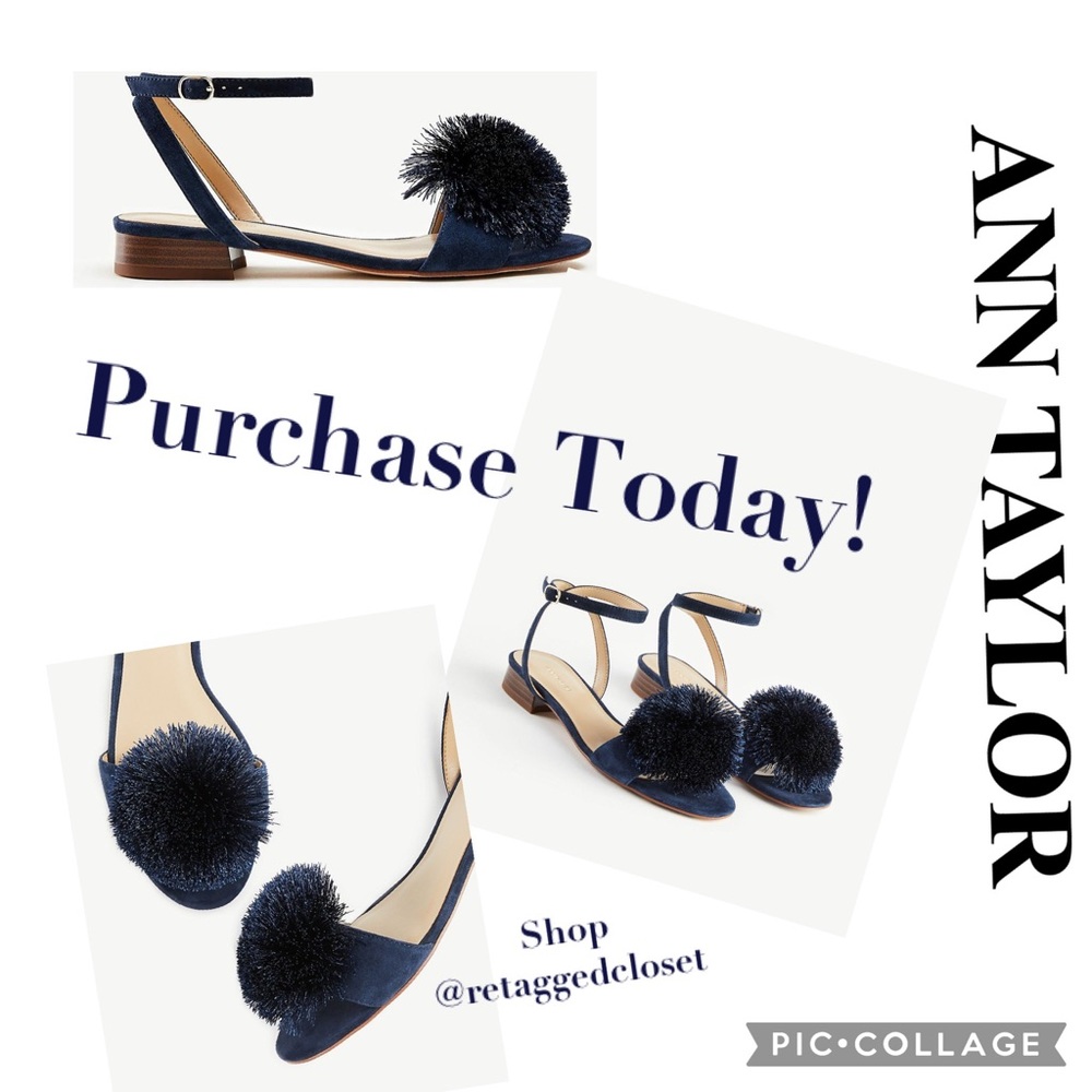 Ann Taylor Rosalie Pom Pom Suede Sandals